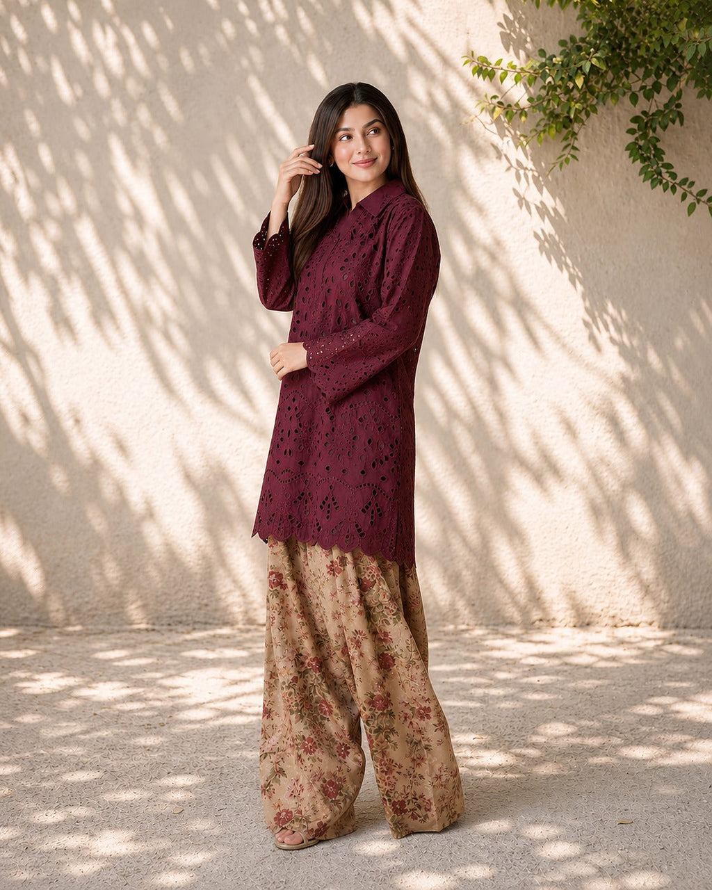indian chikken kari kurti with Farsi Shalwar