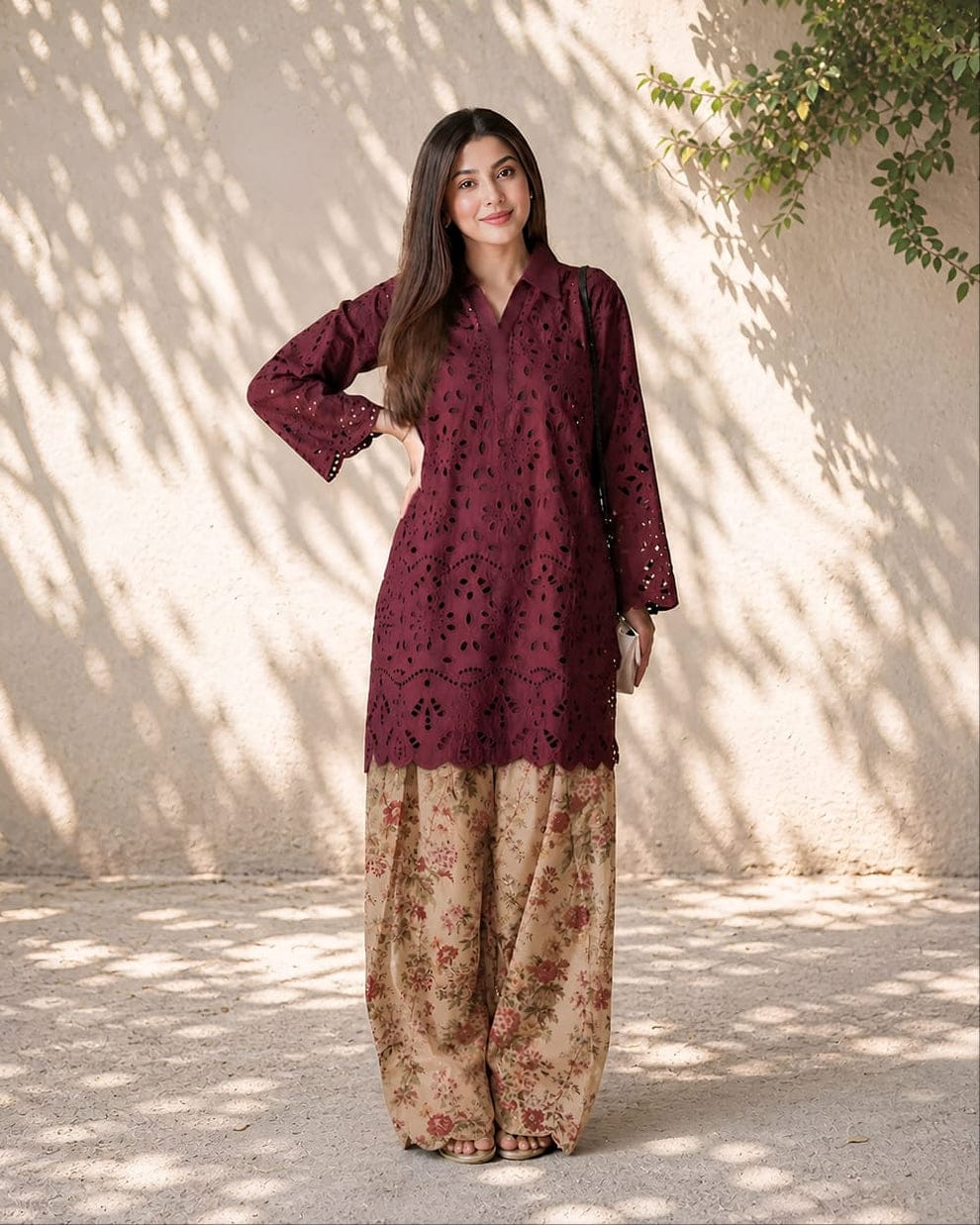 indian chikken kari kurti with Farsi Shalwar