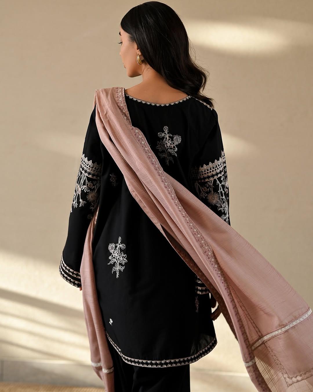 Black Furshi Embroidered Coord set
