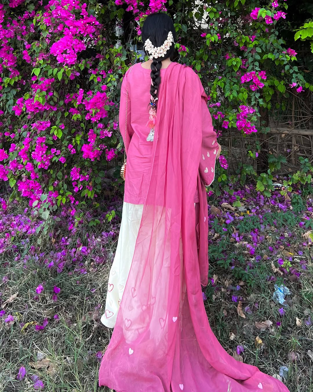 Pink-Heart Embroidered 3pc