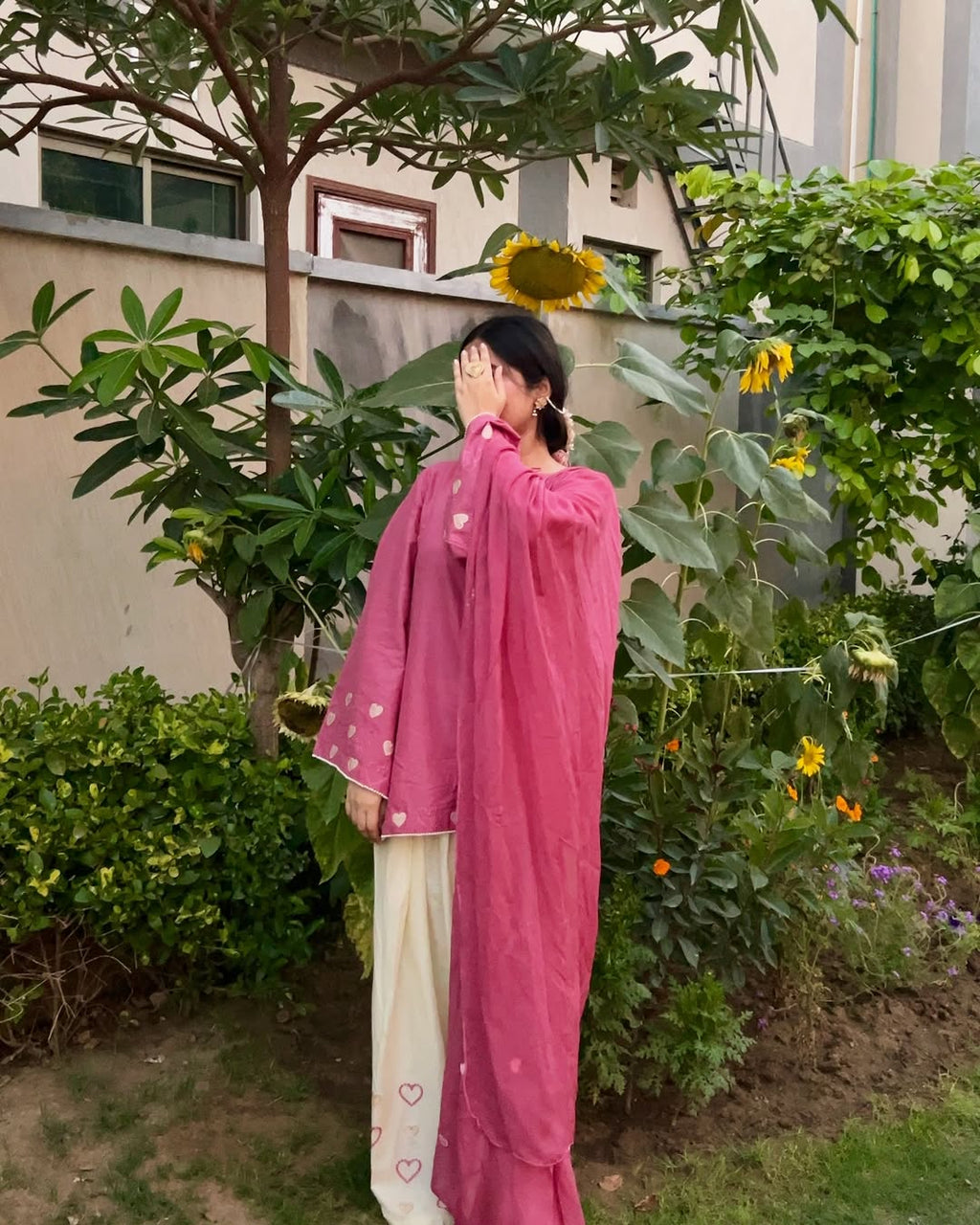 Pink-Heart Embroidered 3pc