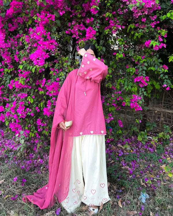 Pink-Heart Embroidered 3pc