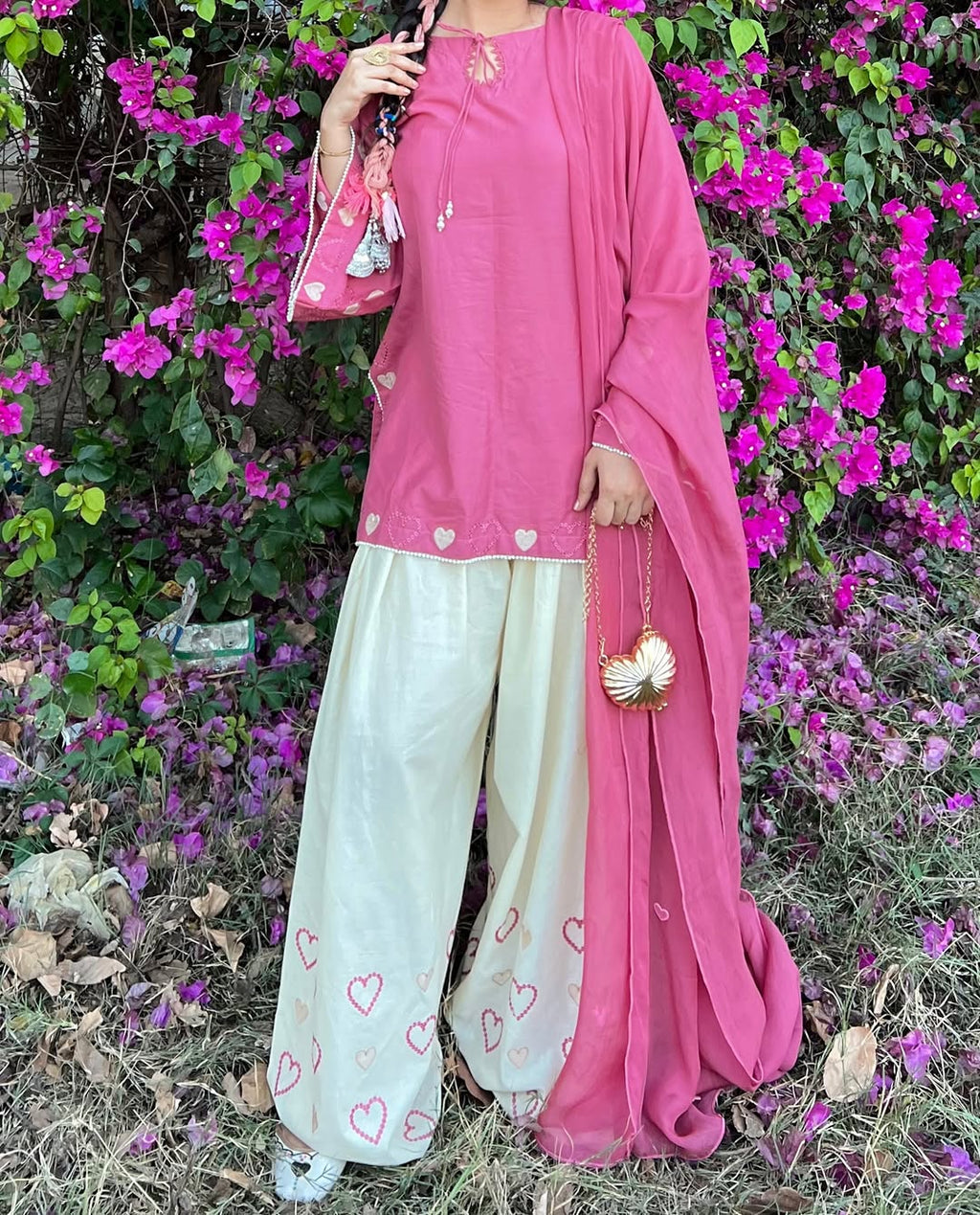 Pink-Heart Embroidered 3pc