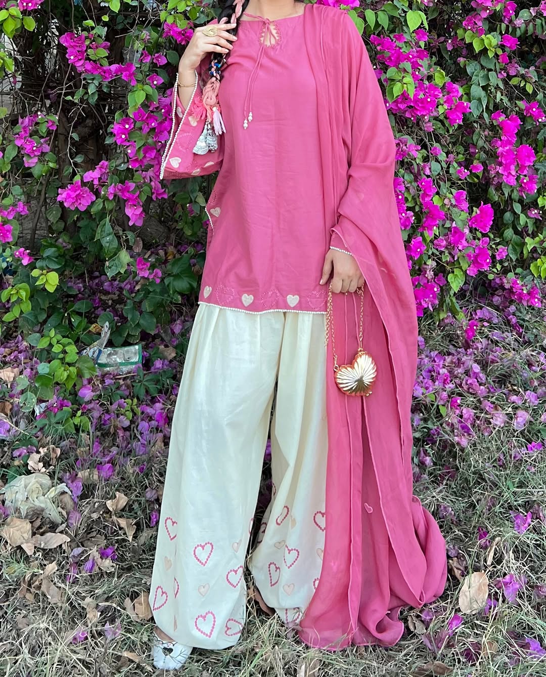 Pink-Heart Embroidered 3pc